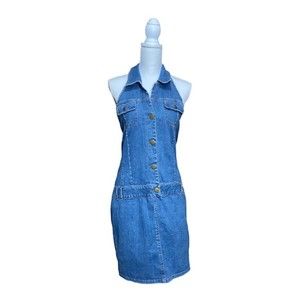 Vintage 90's Forenza Denim Backless Dress Front Pockets
